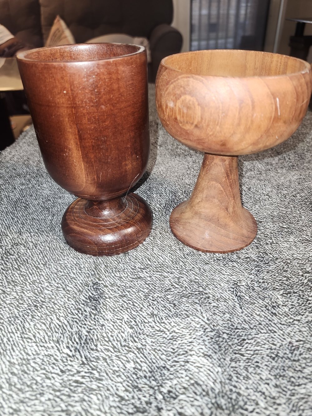 Source Unknown Wooden Pedestal Cups in Dark and Light Brown
